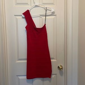 One shoulder red dress